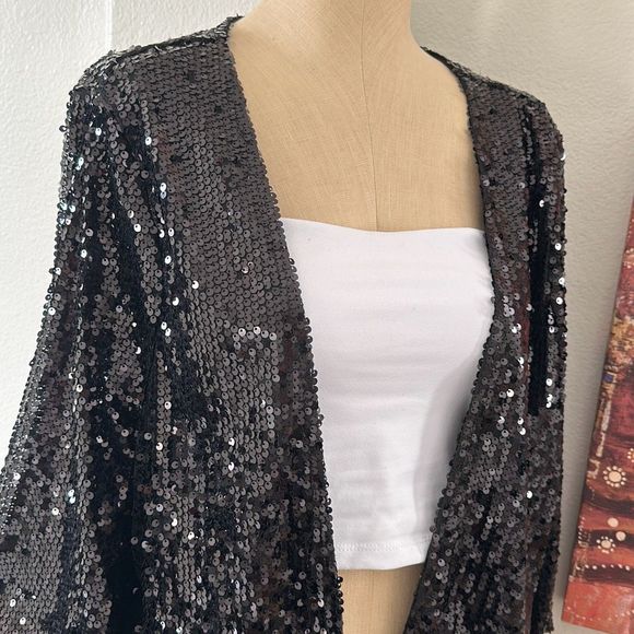 Raga Sequin Open Front Jacket Black - Picture 2 of 8